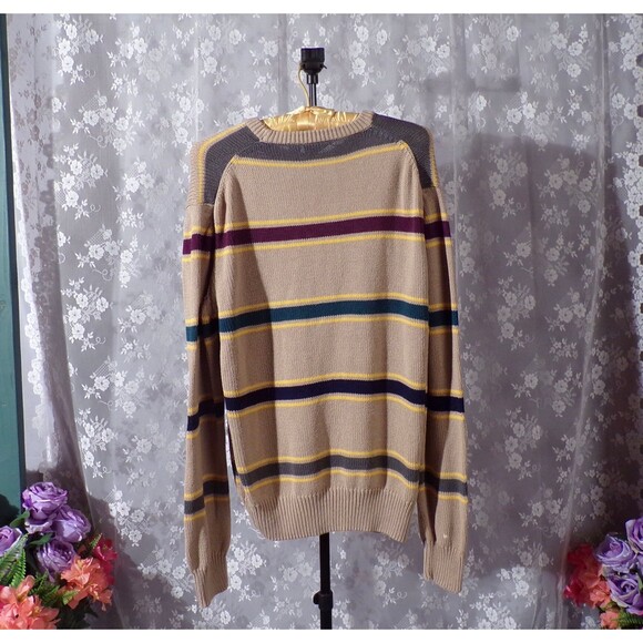 Eddie Bauer Vintage 80s Sweater 1980s Cotton Striped Pullover Size Large - Picture 2 of 5